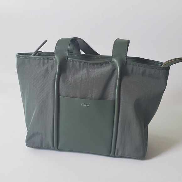 Skagen Handbag Lisabet Tote Agave Green Nylon Leather Zipper NEW - Picture 9 of 16